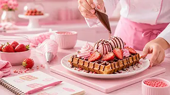 Pink Waffle özel tarifler ve waffle sunumu