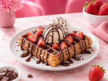 Pink Waffle çilekli ve çikolatalı waffle kategorisi